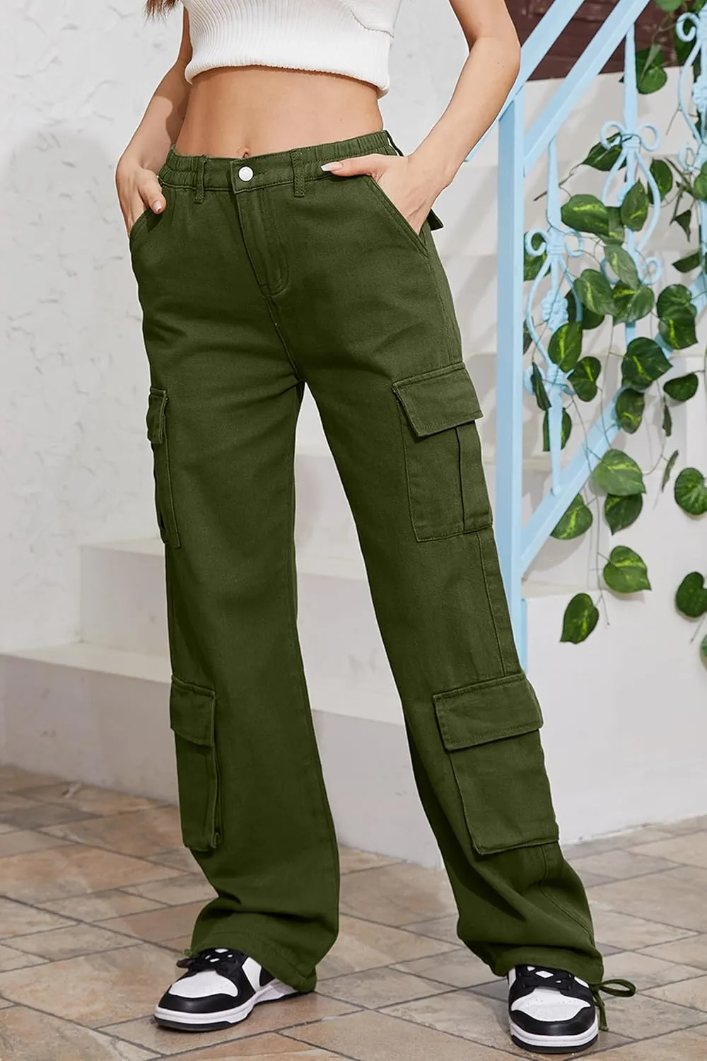QYANGG Baggy Cargo Pants Women High Waist Pants for Women Loose Pocket Jogger Straight Wide Leg Y2K Cargo Pants