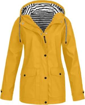 Rain Jacket Women Waterproof with Hood Raincoat Lightweight Lined Long Sleeve Coats Plus Size