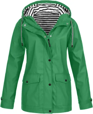 Rain Jacket Women Waterproof with Hood Raincoat Lightweight Lined Long Sleeve Coats Plus Size