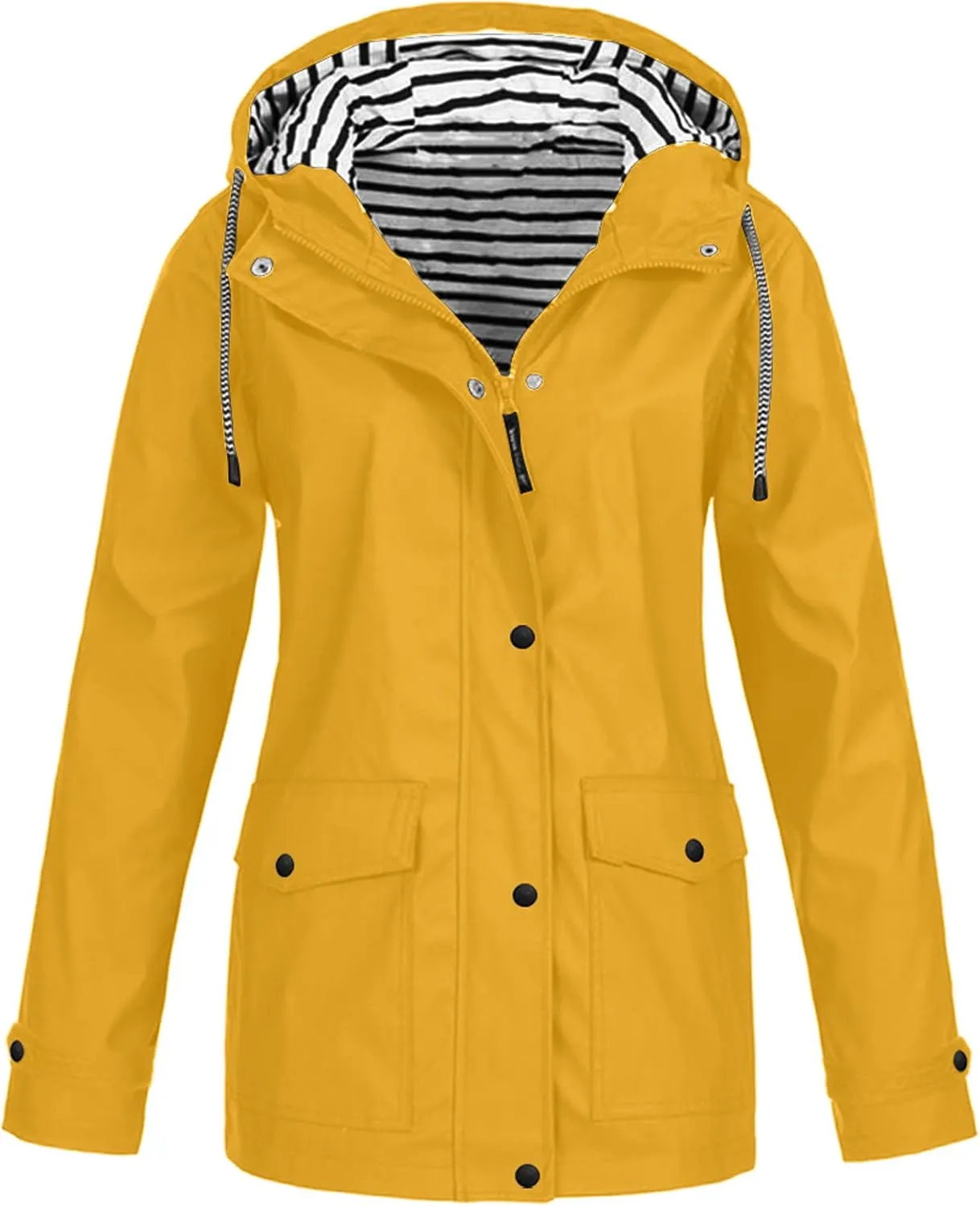 Rain Jacket Women Waterproof with Hood Raincoat Lightweight Lined Long Sleeve Coats Plus Size