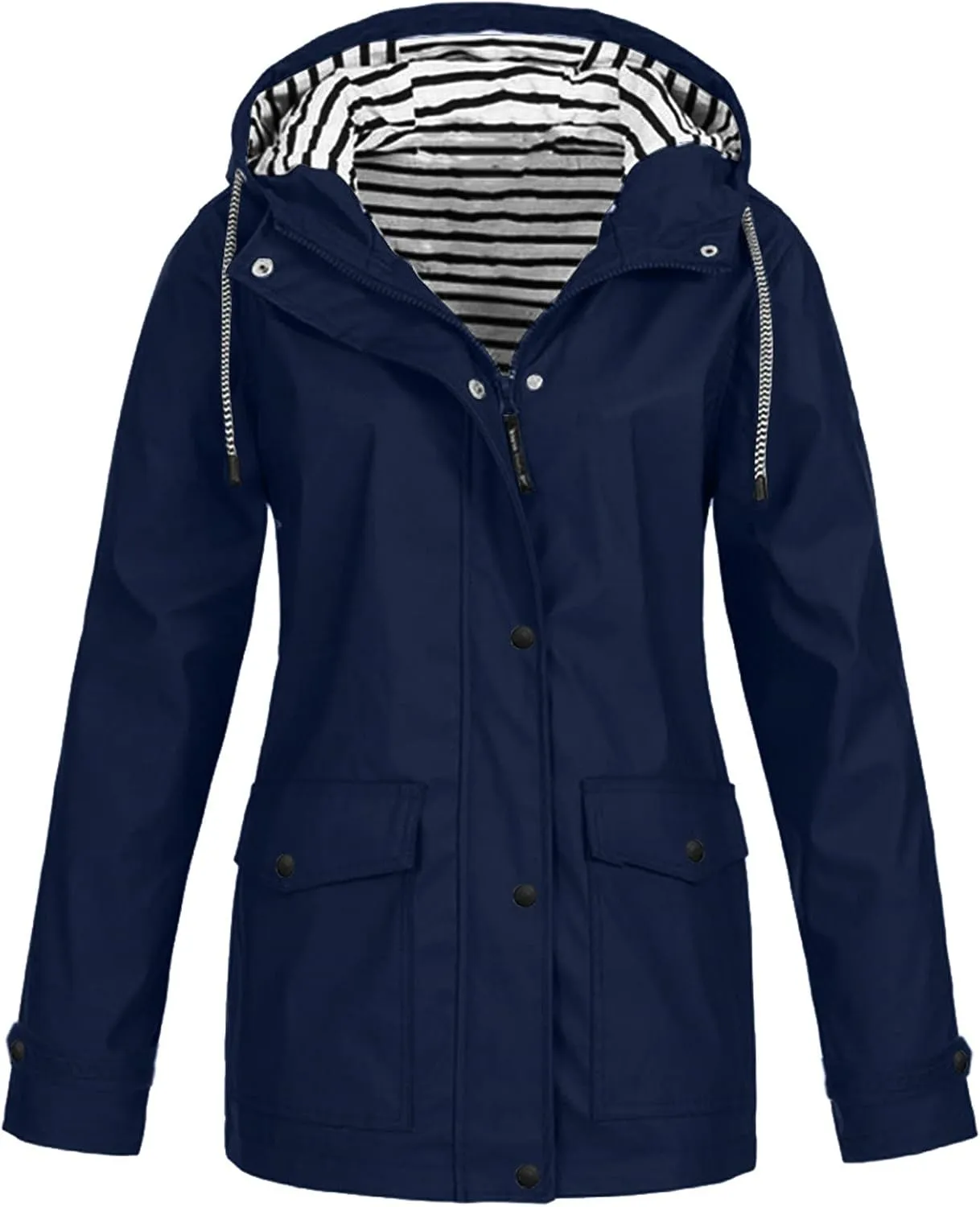 Rain Jacket Women Waterproof with Hood Raincoat Lightweight Lined Long Sleeve Coats Plus Size