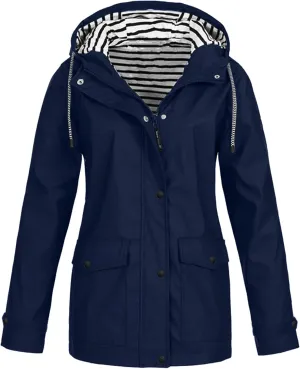 Rain Jacket Women Waterproof with Hood Raincoat Lightweight Lined Long Sleeve Coats Plus Size
