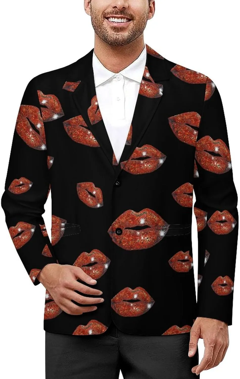 Red Sequin Lip Men's Blazers Jacket Slim Fit Business Sport Coat Two Buttons Casual Suit Jacket for Work Party