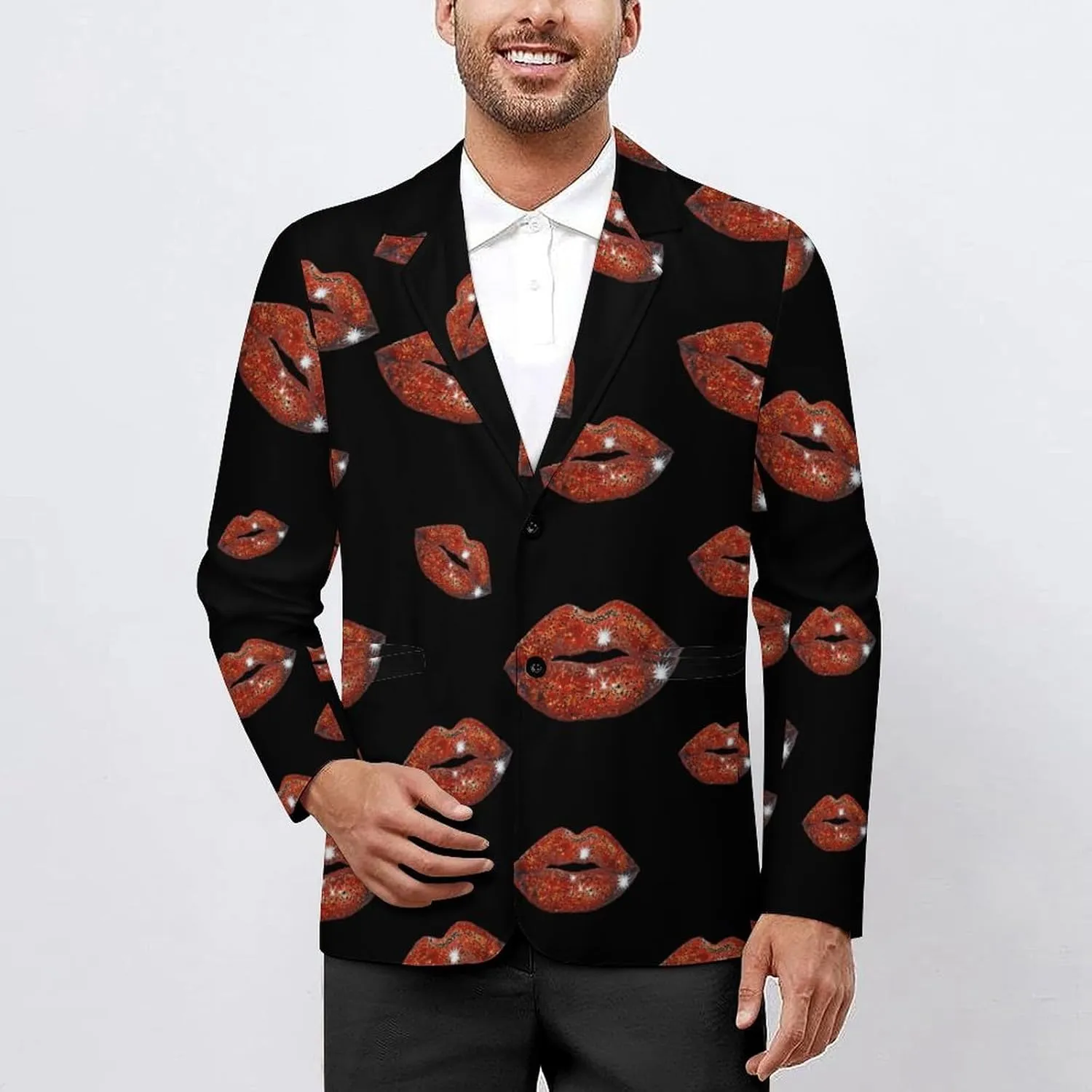 Red Sequin Lip Men's Blazers Jacket Slim Fit Business Sport Coat Two Buttons Casual Suit Jacket for Work Party