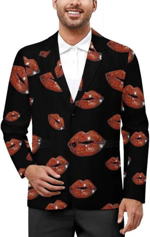 Red Sequin Lip Men's Blazers Jacket Slim Fit Business Sport Coat Two Buttons Casual Suit Jacket for Work Party
