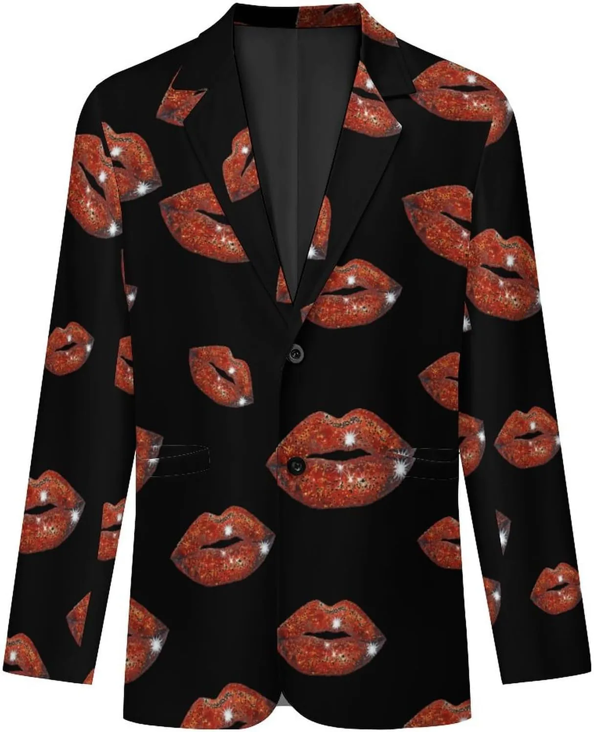 Red Sequin Lip Men's Blazers Jacket Slim Fit Business Sport Coat Two Buttons Casual Suit Jacket for Work Party