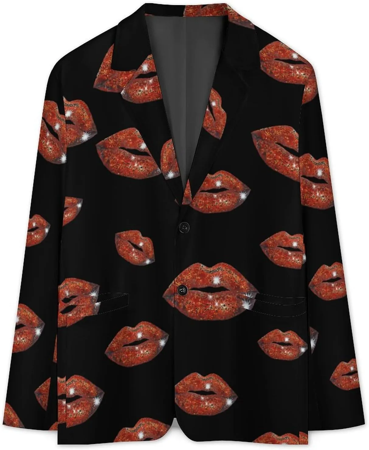 Red Sequin Lip Men's Blazers Jacket Slim Fit Business Sport Coat Two Buttons Casual Suit Jacket for Work Party