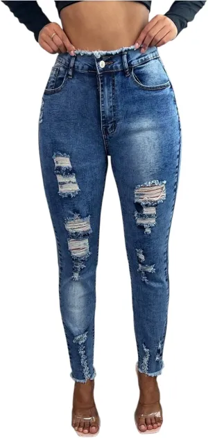 Ripped Jeans Womens High Waisted Stretchy Skinny Raw Hem Distressed Jeans Butt Lifting Cut Off Cropped Denim Joggers