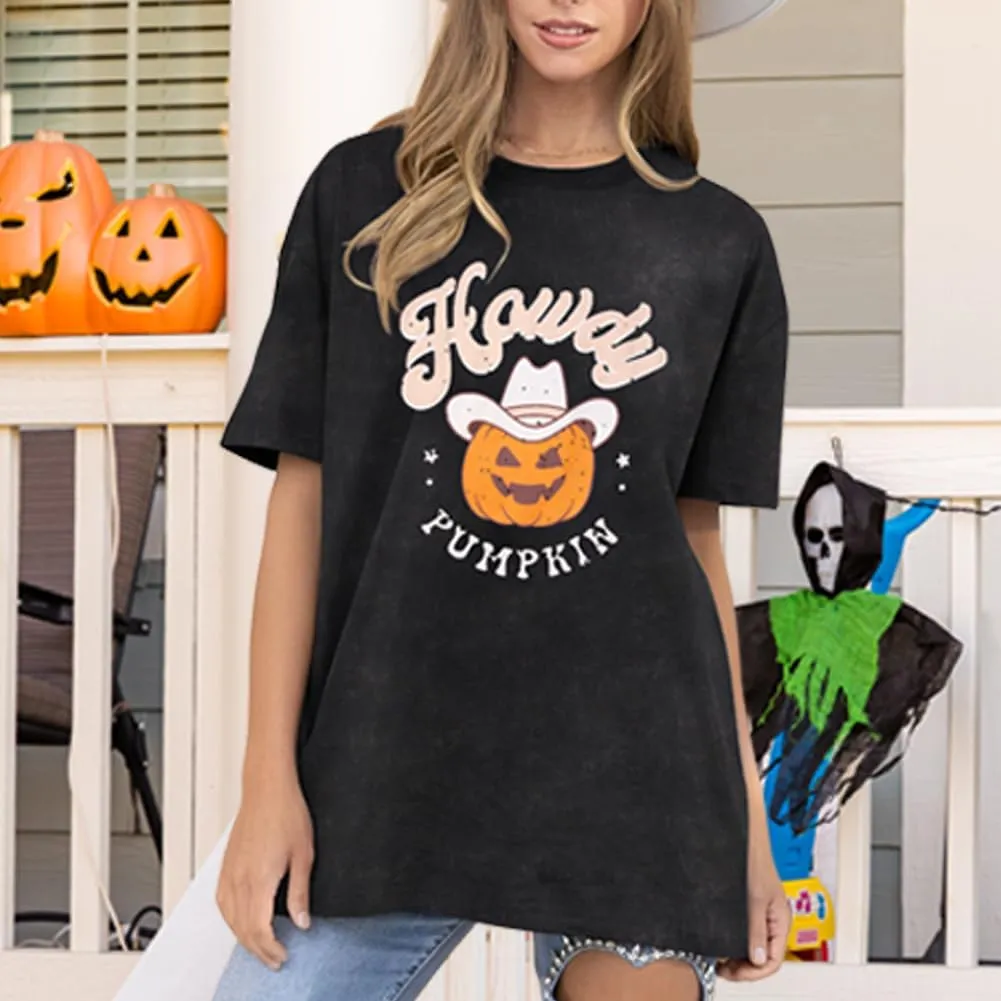 Ritatte Howdy Pumpkin Halloween Shirt Women Cute Western Country Cowgirl T-Shirt Short Sleeve Casual Oversized Tee Top