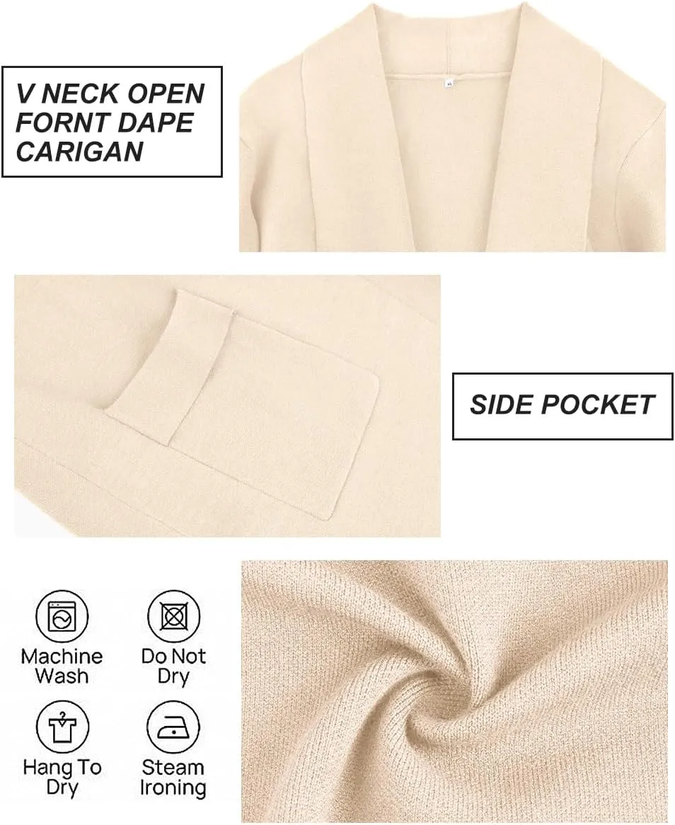 RITERA Plus Size Cardigan Sweaters for Women Long Sleeve Open Front Lapel Collar Jacket Pocket Winter Coatigan XL-5XL