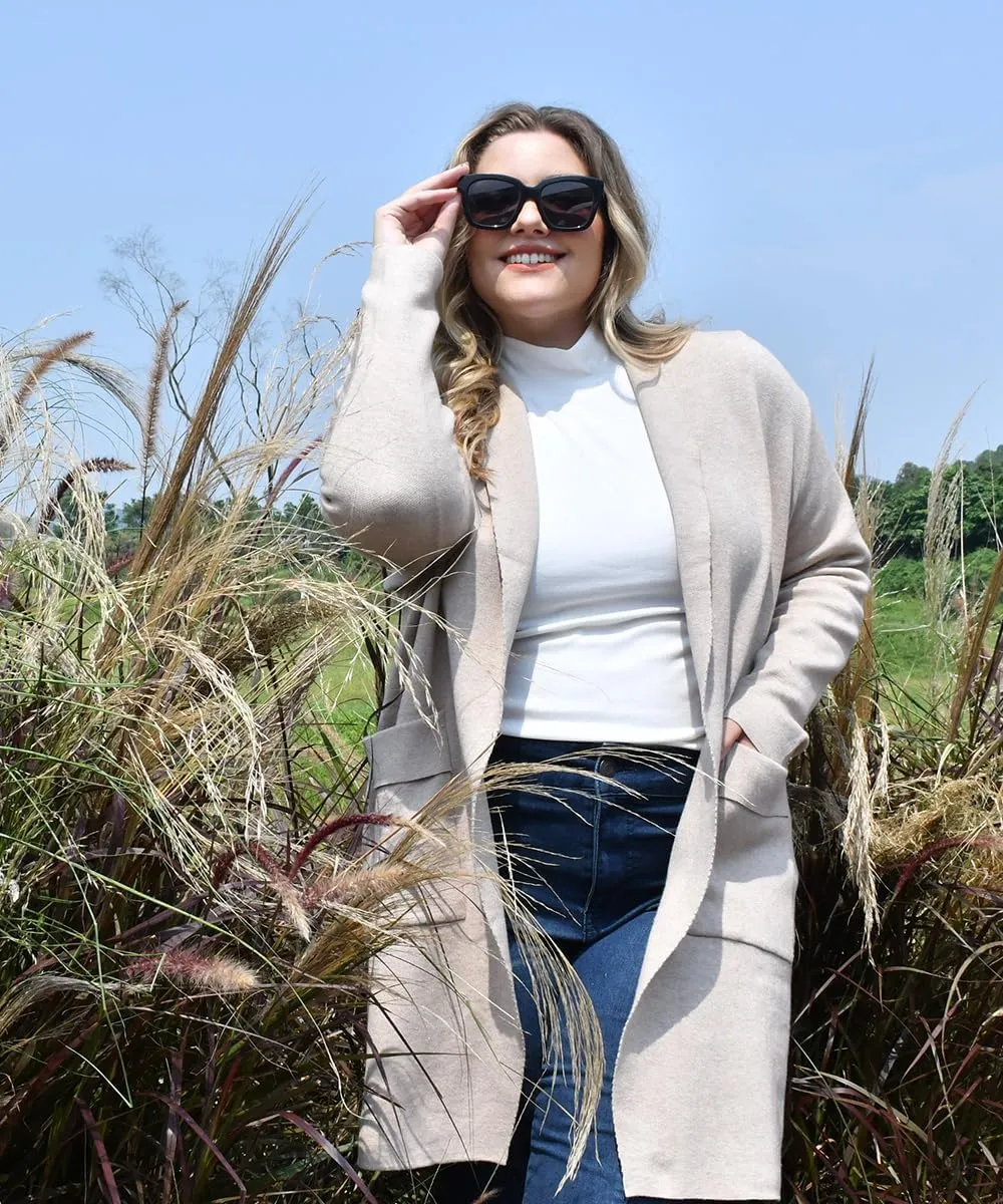 RITERA Plus Size Cardigan Sweaters for Women Long Sleeve Open Front Lapel Collar Jacket Pocket Winter Coatigan XL-5XL
