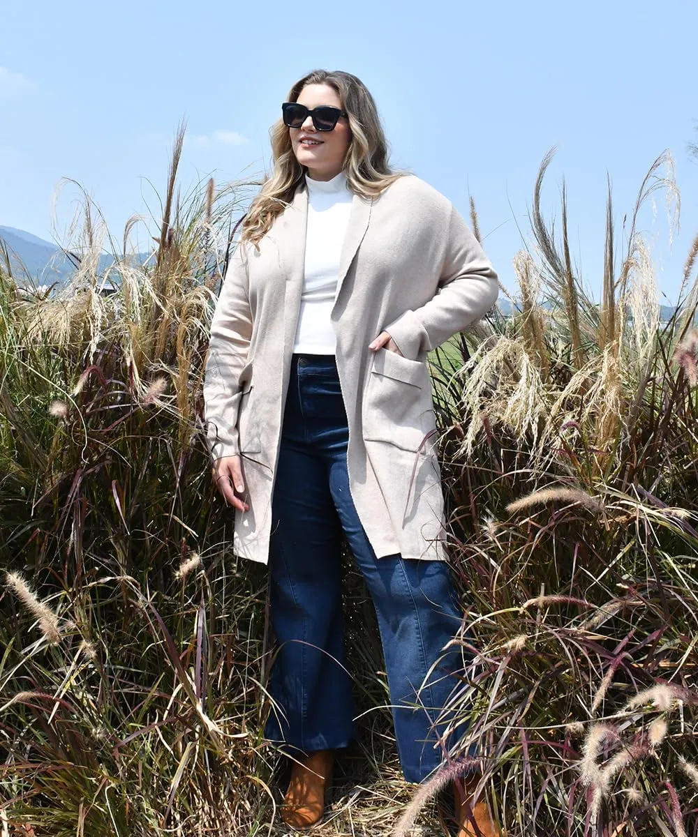 RITERA Plus Size Cardigan Sweaters for Women Long Sleeve Open Front Lapel Collar Jacket Pocket Winter Coatigan XL-5XL