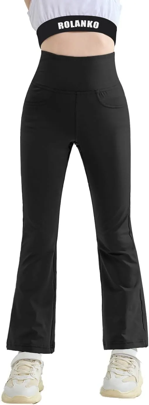 Rolanko Girls Flare Leggings Yoga Pants with Pockets Stretch Kids Bell Bottoms Wide Leg Dance Pants 4-14 Years