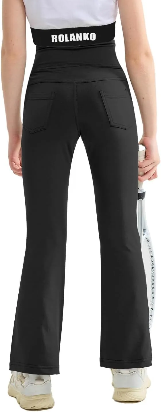 Rolanko Girls Flare Leggings Yoga Pants with Pockets Stretch Kids Bell Bottoms Wide Leg Dance Pants 4-14 Years