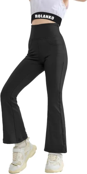 Rolanko Girls Flare Leggings Yoga Pants with Pockets Stretch Kids Bell Bottoms Wide Leg Dance Pants 4-14 Years