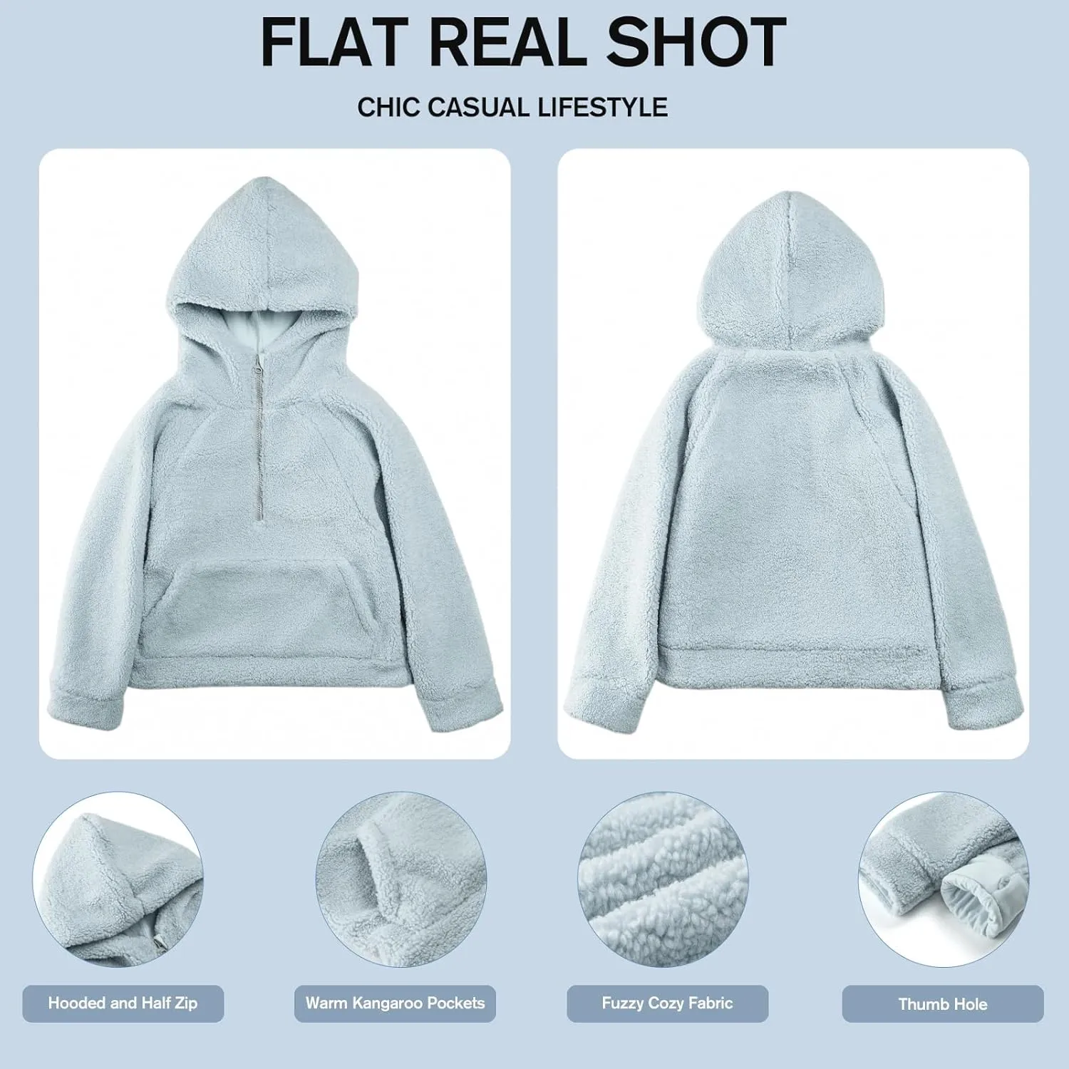 Rolanko Girls Sherpa Pullover Hoodie Half Zipper Fuzzy Hoodie Sweatshirt with Pockets Kids Fleece Tops 4-14 Years