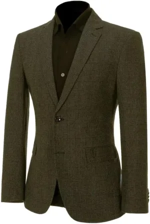 ROZU Tweed Plaid Men's Sport Coats & Blazers Wool Blend Jackets for Men Slim Fit Two Button Suit Blazer Casual Business