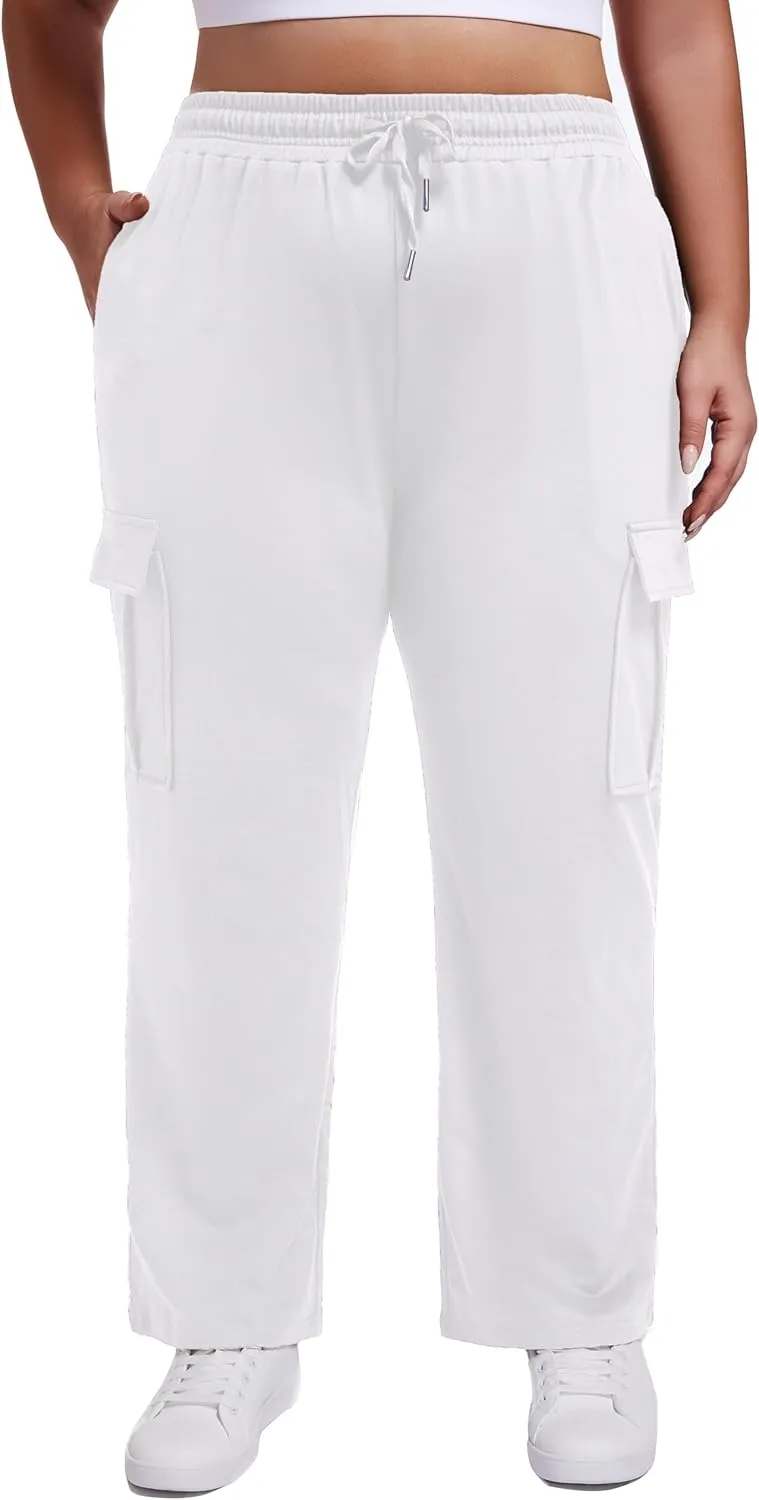 SEKINO Women's Plus Size Cargo Sweatpants Casual Wide Straight Leg Pants Drawstring High Waisted Joggers Pants
