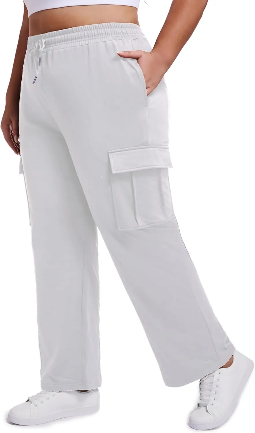 SEKINO Women's Plus Size Cargo Sweatpants Casual Wide Straight Leg Pants Drawstring High Waisted Joggers Pants