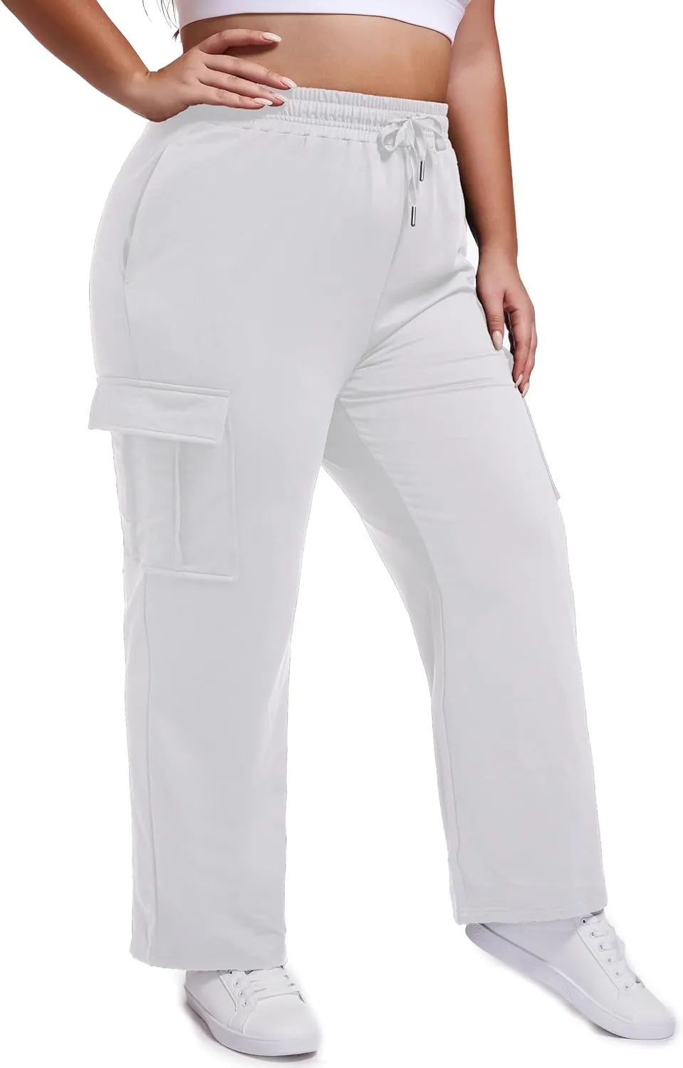 SEKINO Women's Plus Size Cargo Sweatpants Casual Wide Straight Leg Pants Drawstring High Waisted Joggers Pants