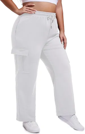 SEKINO Women's Plus Size Cargo Sweatpants Casual Wide Straight Leg Pants Drawstring High Waisted Joggers Pants