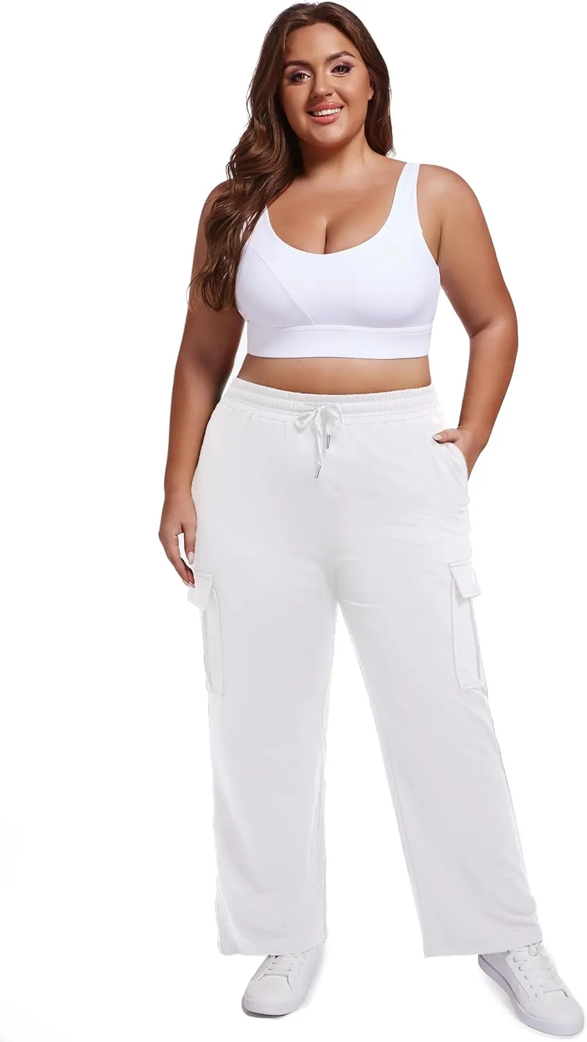 SEKINO Women's Plus Size Cargo Sweatpants Casual Wide Straight Leg Pants Drawstring High Waisted Joggers Pants