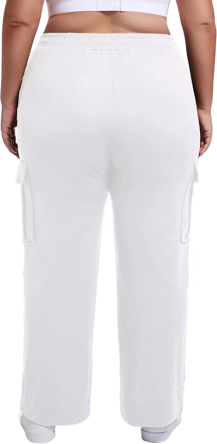 SEKINO Women's Plus Size Cargo Sweatpants Casual Wide Straight Leg Pants Drawstring High Waisted Joggers Pants