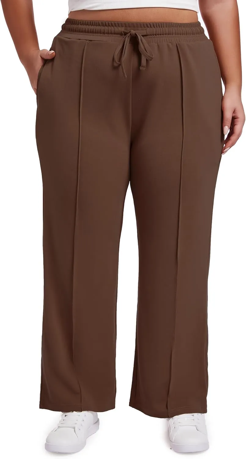 SEKINO Women's Plus Size Wide Straight Leg Pants High Waisted Business Casual Work Pants Trousers with Pockets Drawstring