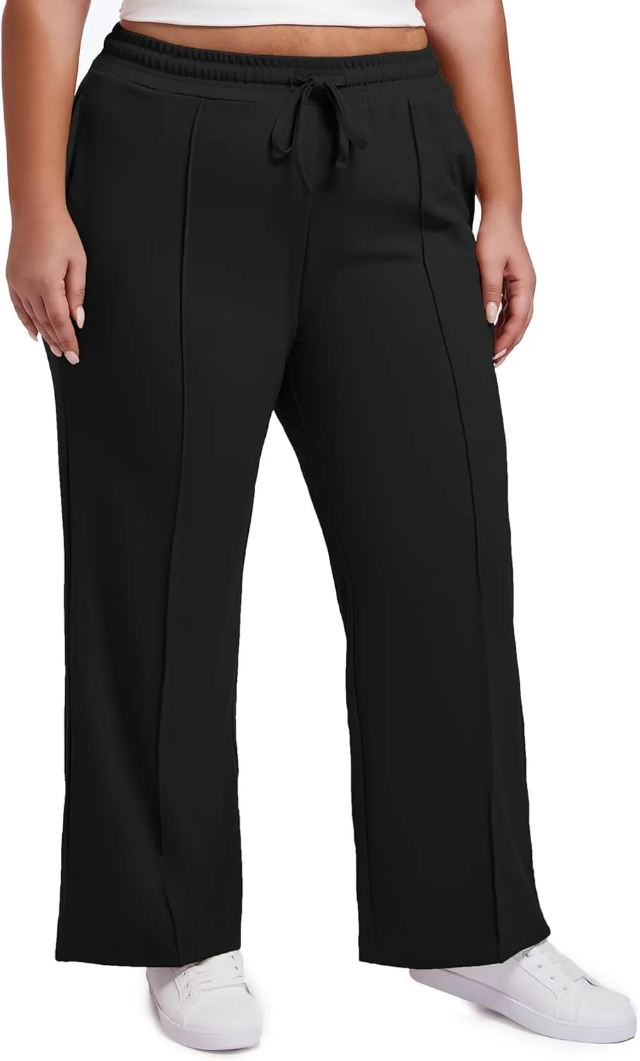 SEKINO Women's Plus Size Wide Straight Leg Pants High Waisted Business Casual Work Pants Trousers with Pockets Drawstring