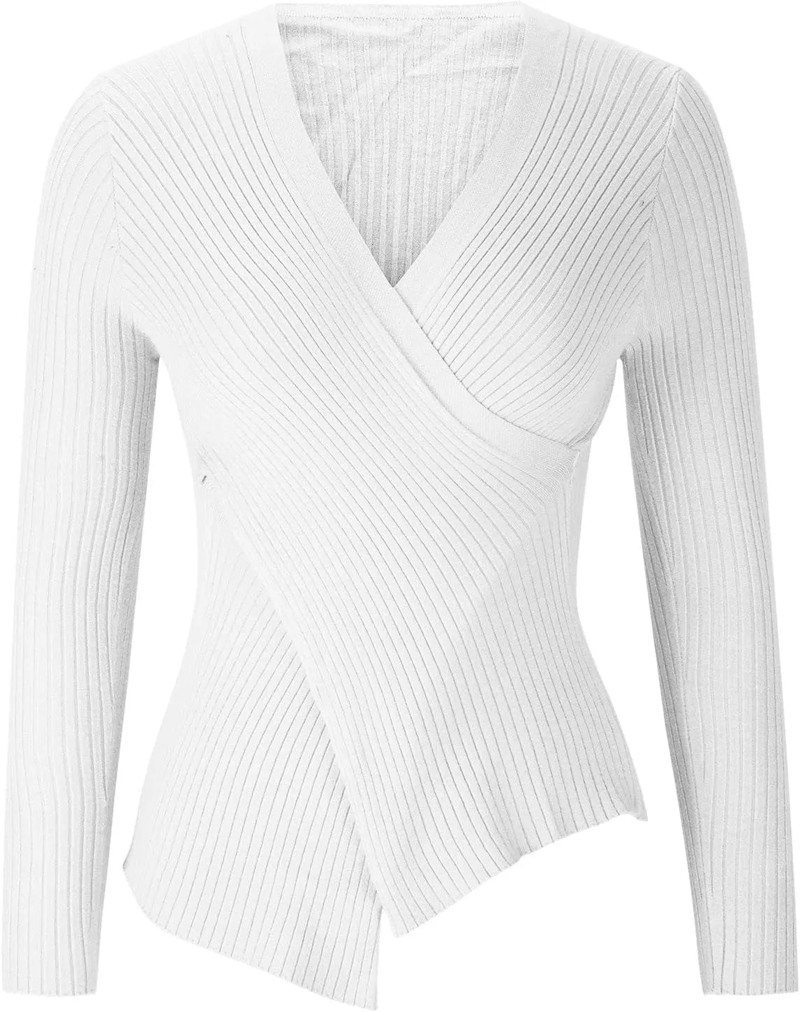 Sexy Cross v Neck Sweaters for Women Business Casual Long Sleeve Ribbed Knit Wrap Slim Fit Pullover Tops