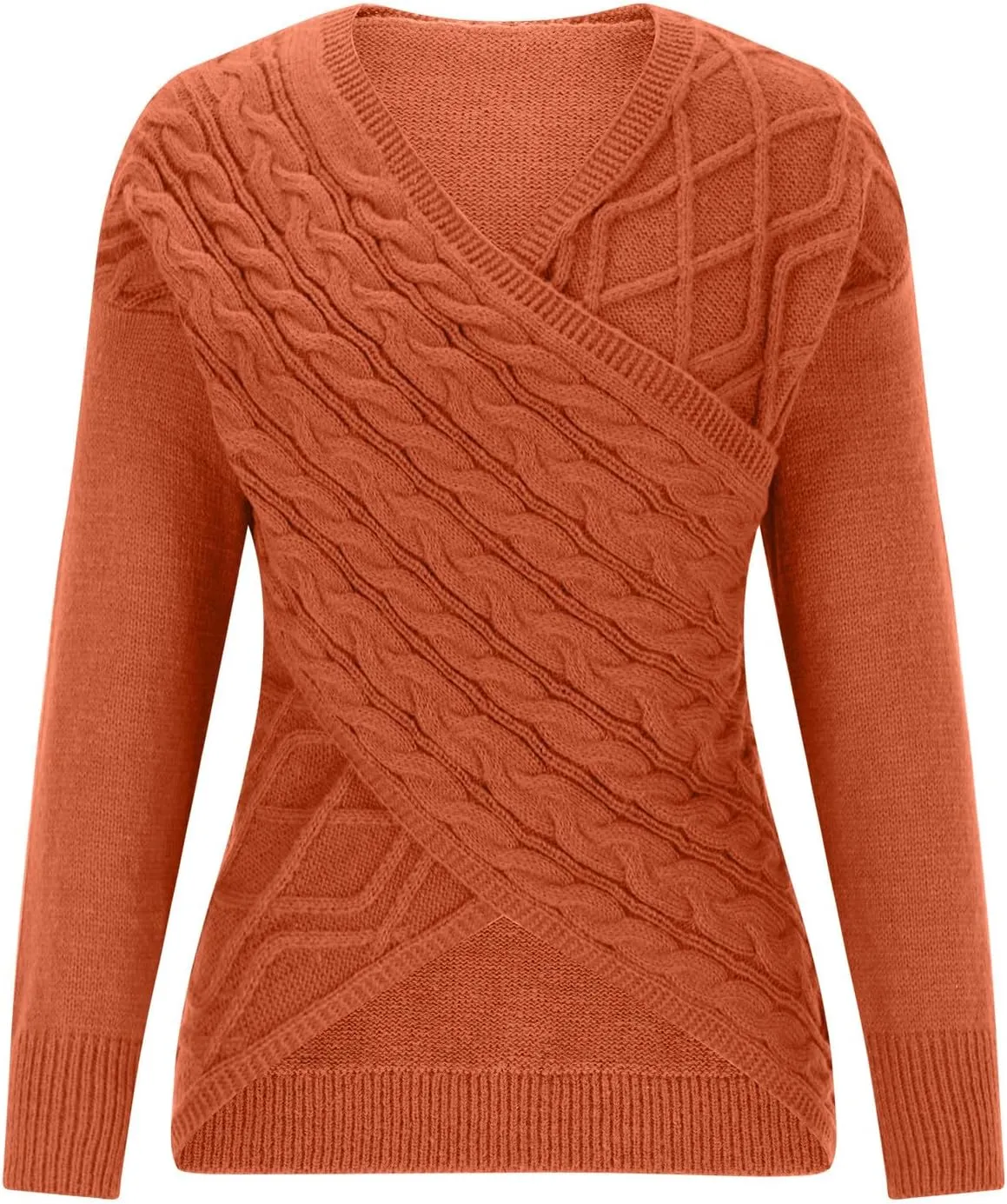 Sexy Sweaters for Women 2024 Drop Shoulder Long Sleeve Wrap Cross V Neck Jumper Tops Cable Knit Pullover Sweater