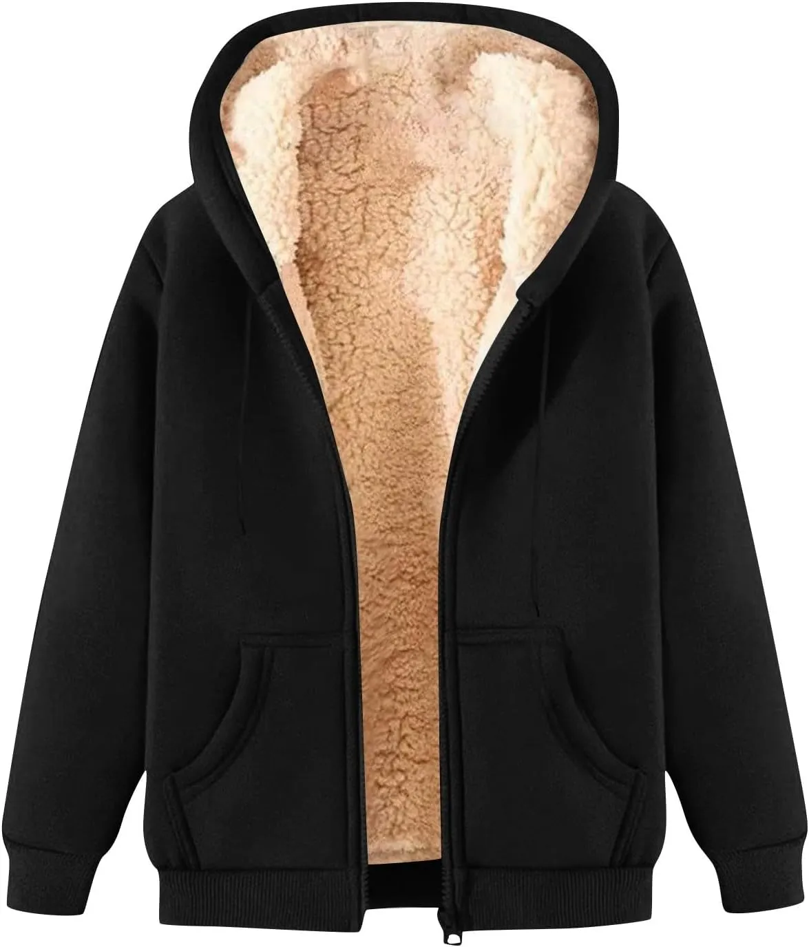 Sherpa Jacket Women Comfort Zip Up Sherpa Lined Hoodies Y2k Trendy Casual Winter Thicken Sweatshirt Jacket Coat
