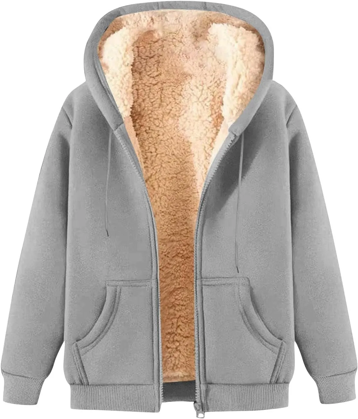 Sherpa Jacket Women Comfort Zip Up Sherpa Lined Hoodies Y2k Trendy Casual Winter Thicken Sweatshirt Jacket Coat