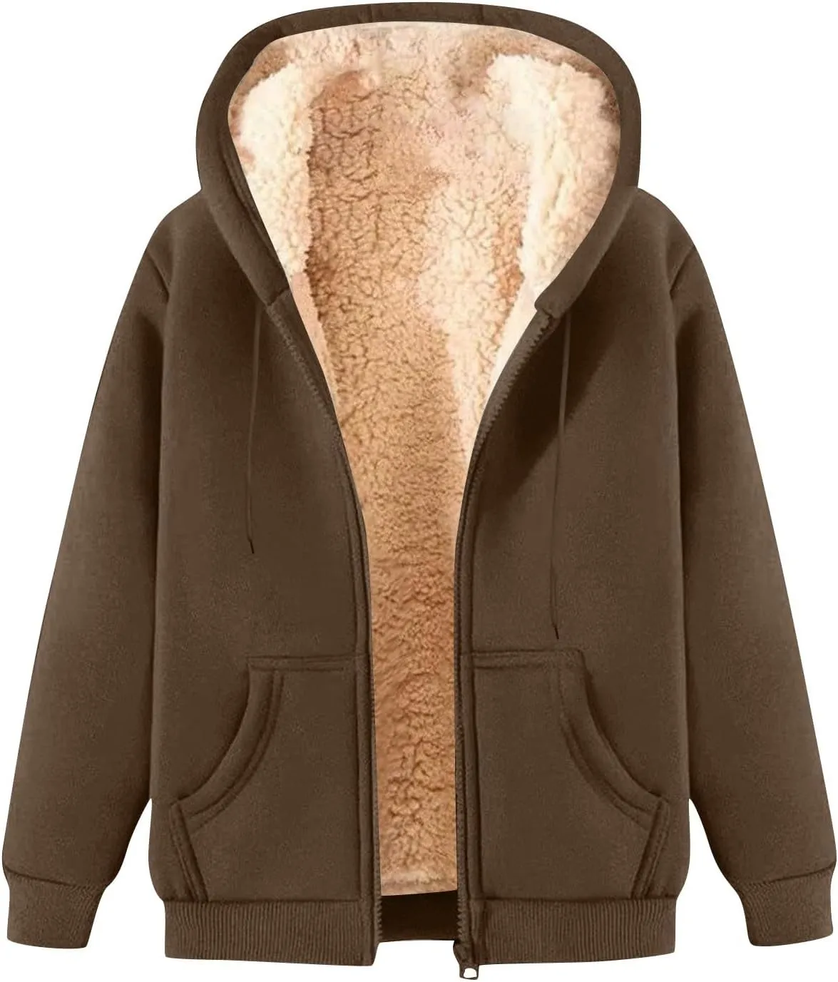 Sherpa Jacket Women Comfort Zip Up Sherpa Lined Hoodies Y2k Trendy Casual Winter Thicken Sweatshirt Jacket Coat