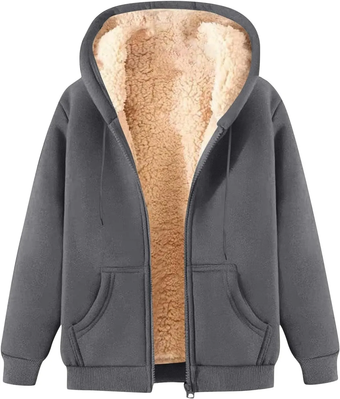 Sherpa Jacket Women Comfort Zip Up Sherpa Lined Hoodies Y2k Trendy Casual Winter Thicken Sweatshirt Jacket Coat