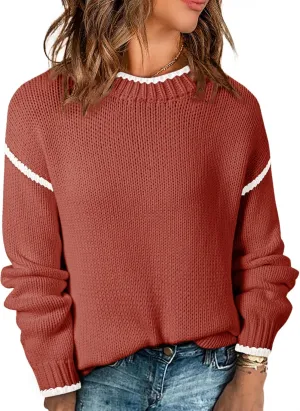 SHEWIN Womens Sweaters Crewneck Long Sleeve Knit Pullover Sweater Casual Fall Tops for Women 2024
