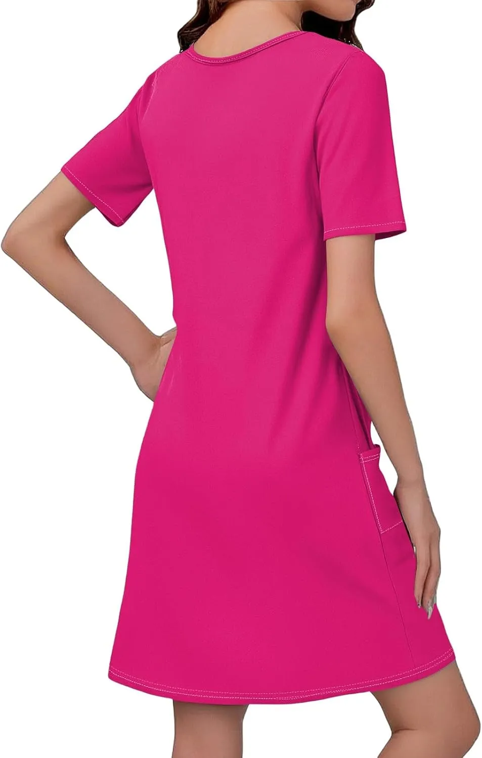 Short Sleeve Dress for Women Sexy V Neck T Shirt Dress Summer Casual Loose Short Dress Cute Mini Dress with Pockets