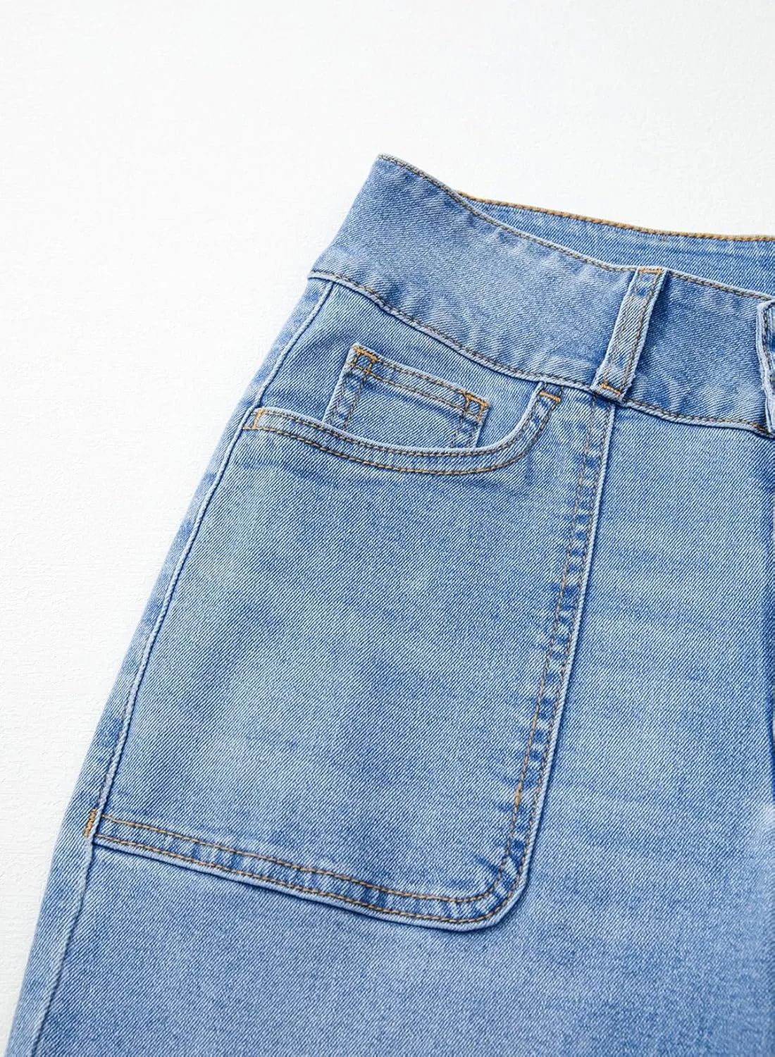 Sidefeel Women's High Waisted Straight Leg Jeans Stretchy Tummy Control Wide Leg Denim Pants with Pockets