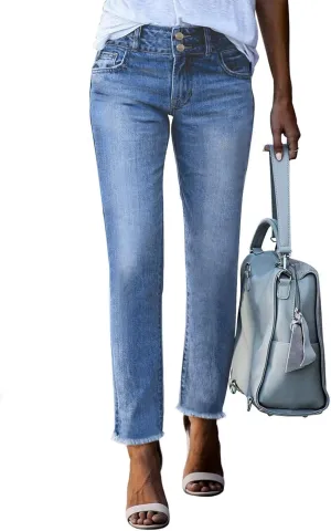 Sidefeel Women's Tall Jeans High Waisted Strechy Straight Leg Fashion 2024 Denim Pants Size 18 Mist Blue
