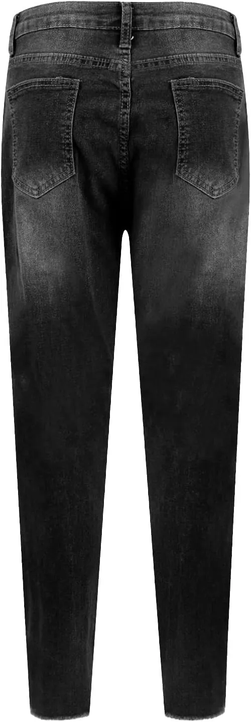Skinny Jeans for Women Ripped Distressed Raw Hem Denim Stretchy Mid Rise Frayed Stretch Boyfriend Jeans with Pockets