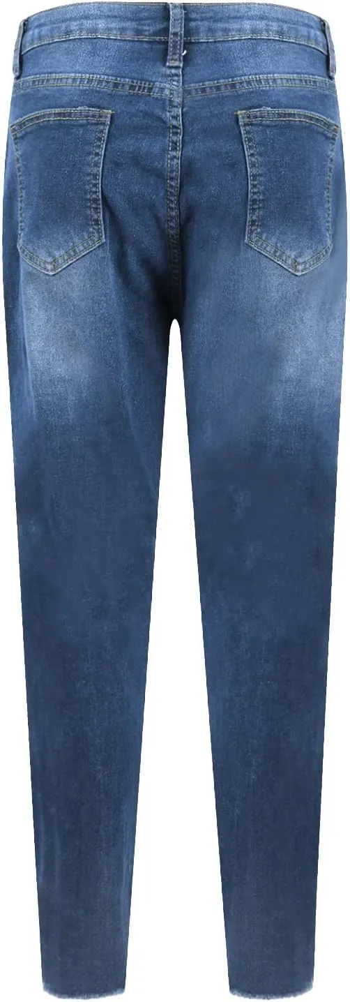 Skinny Jeans for Women Ripped Distressed Raw Hem Denim Stretchy Mid Rise Frayed Stretch Boyfriend Jeans with Pockets