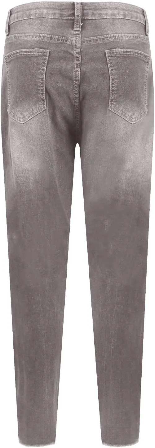 Skinny Jeans for Women Ripped Distressed Raw Hem Denim Stretchy Mid Rise Frayed Stretch Boyfriend Jeans with Pockets