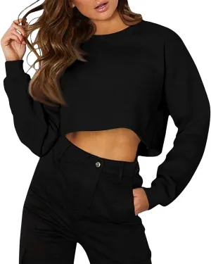 slqdgmryz Cropped Sweatshirts for Women Crewneck Fall Crop Top Sweatshirt Preppy Loose Fit Drop Shoulder Pullover Hoodie