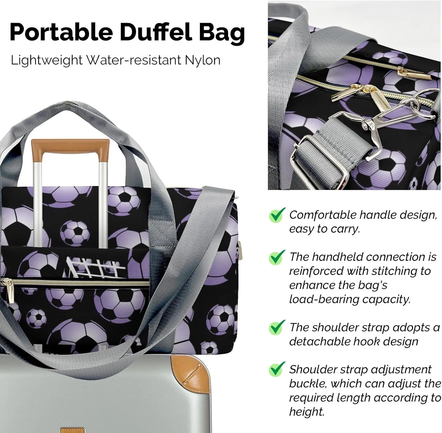 Soccer Ball Player Number Name Travel Duffel Bag Large Foldable Waterproof Overnight Bag for Beach Swim Bags Pool Sports Gym