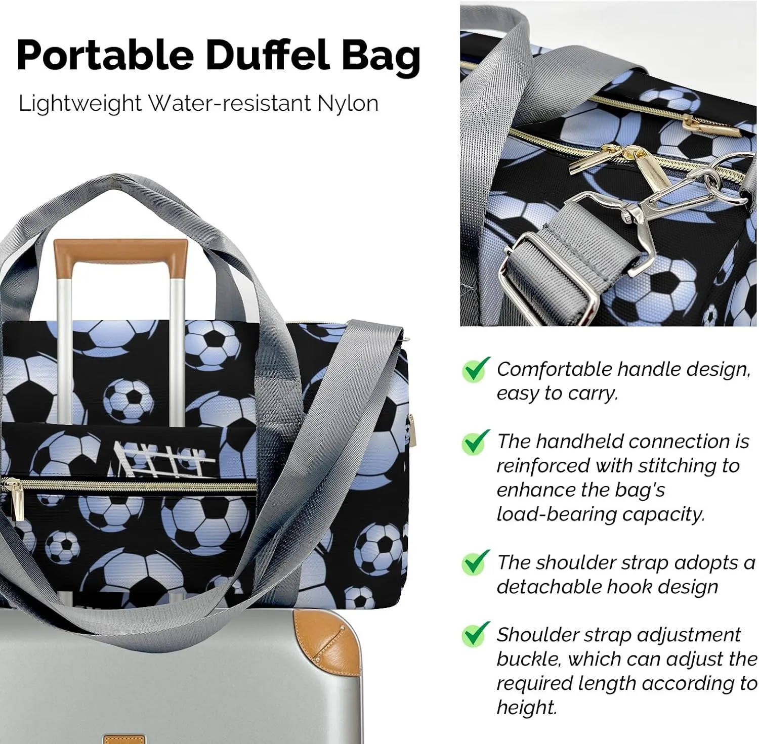 Soccer Ball Player Number Name Waterproof Travel Duffel Bag for Men and Women with Shoe Compartment