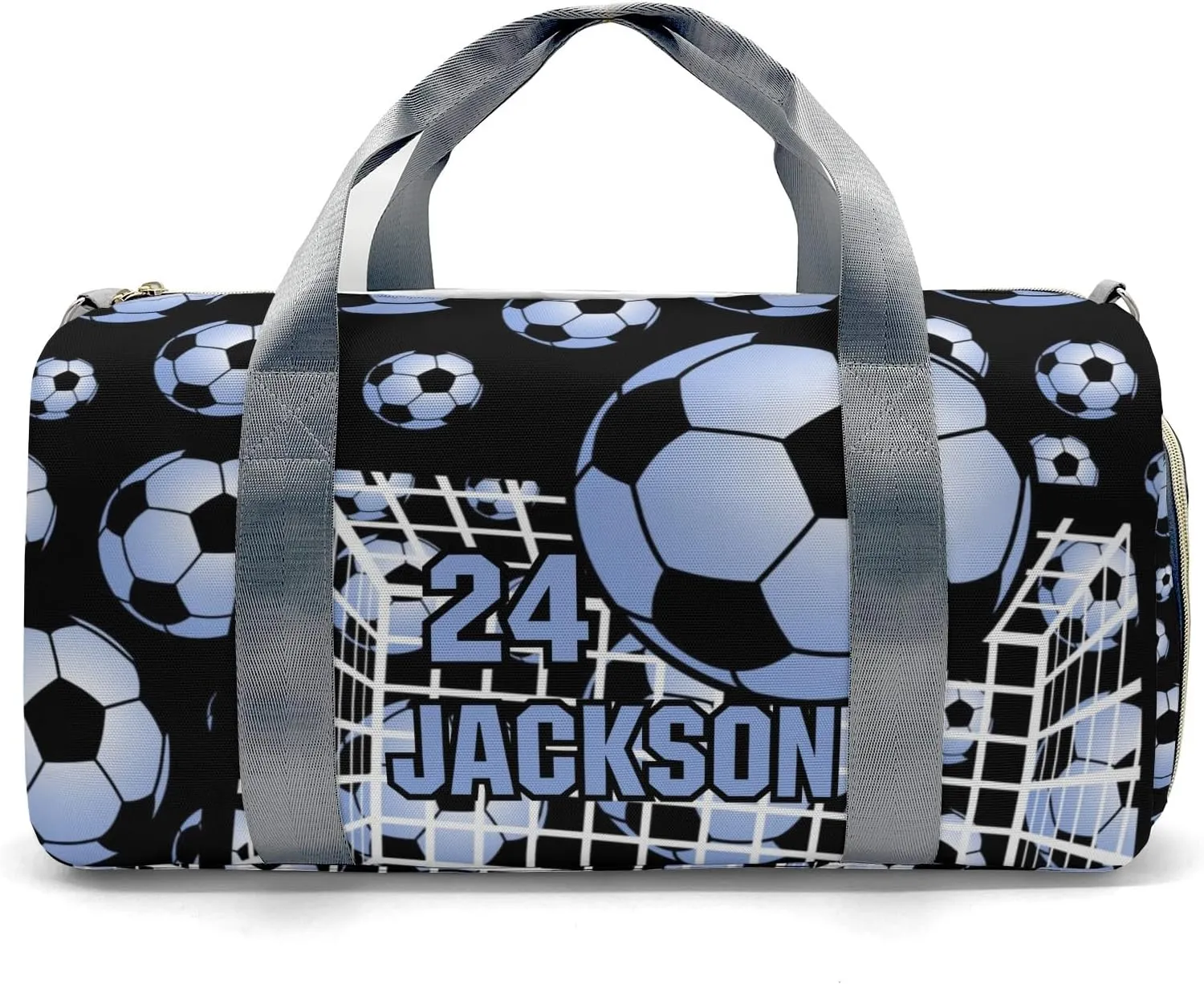 Soccer Ball Player Number Name Waterproof Travel Duffel Bag for Men and Women with Shoe Compartment