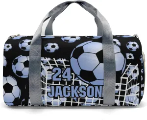Soccer Ball Player Number Name Waterproof Travel Duffel Bag for Men and Women with Shoe Compartment