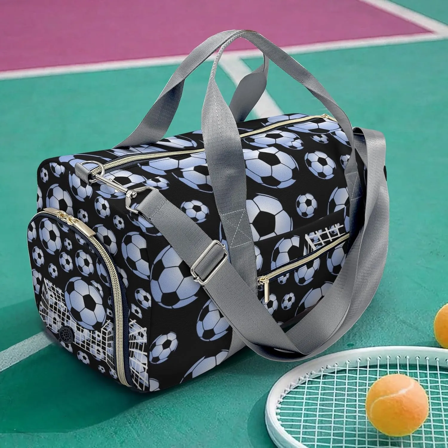 Soccer Ball Player Number Name Waterproof Travel Duffel Bag for Men and Women with Shoe Compartment