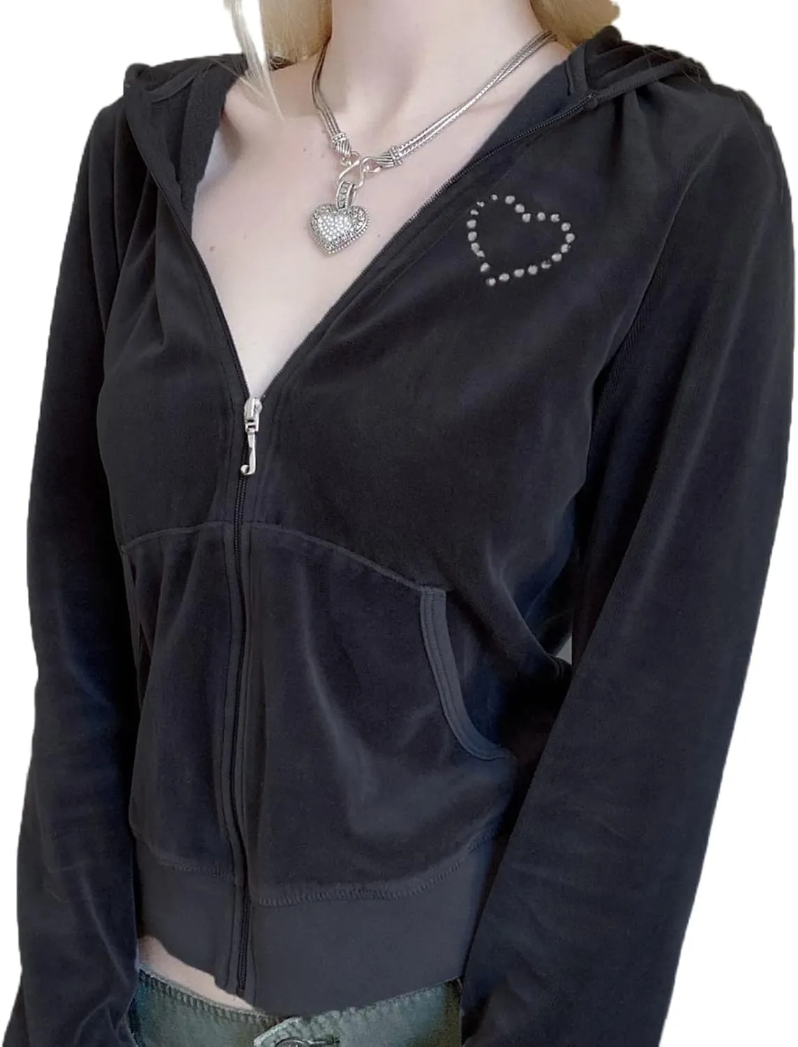 SOLILOQUY Women Y2k Zip Up Cropped Hoodie Sweatshirt Casual Long Sleeve Drawstring Pullover Top Harajuku Cargo Jacket