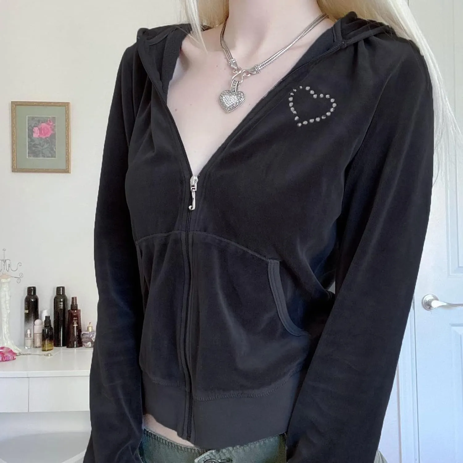 SOLILOQUY Women Y2k Zip Up Cropped Hoodie Sweatshirt Casual Long Sleeve Drawstring Pullover Top Harajuku Cargo Jacket